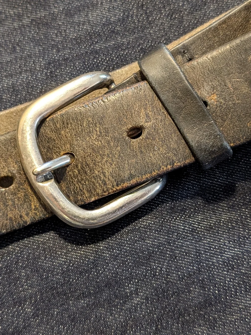 Beautiful Vintage Black Leather Belt with Silver Buckle Check out the patina!